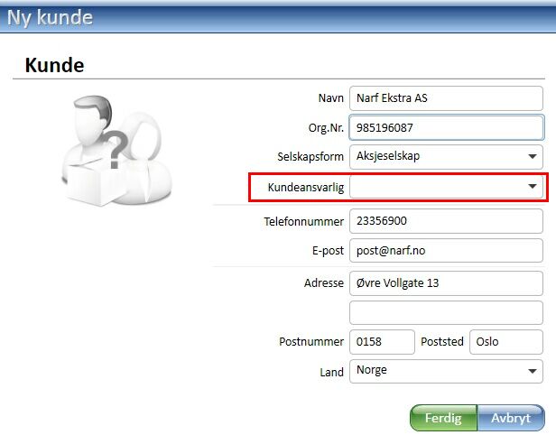 Kunde-ny kunde valgt