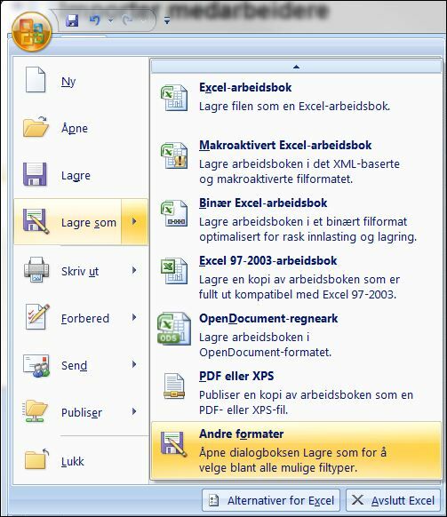 Medarbeider-importfil lagre som csv