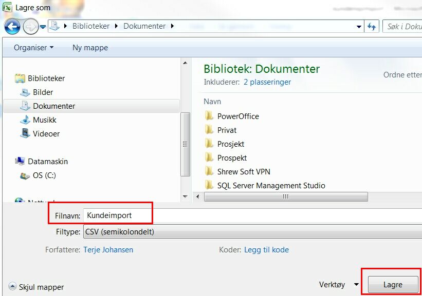 Kunder-lagresom csv kundeimportfil