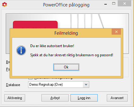 Feilmelding innlogging
