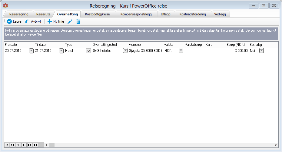 reiseregning - overnatting