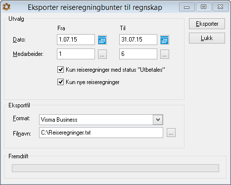 eksport reiseregninger
