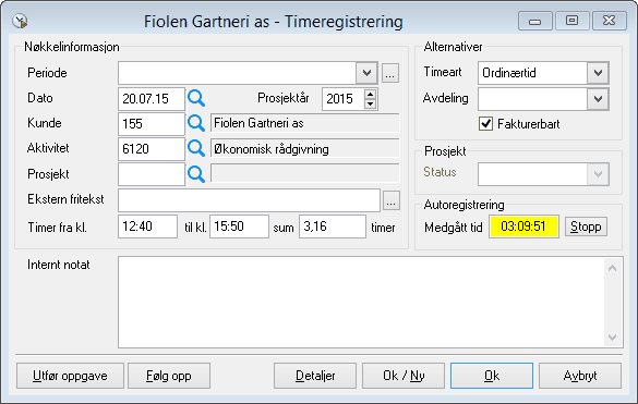timeregistrering - volumaktivitet