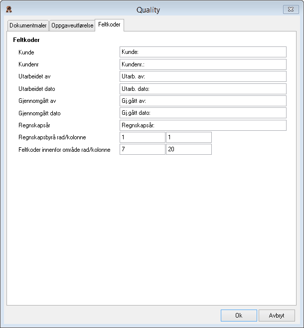 systeminnstillinger quality feltkoder