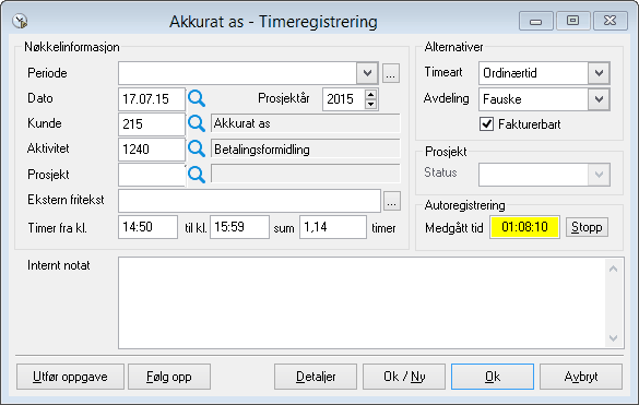 timeregistrering -akonto