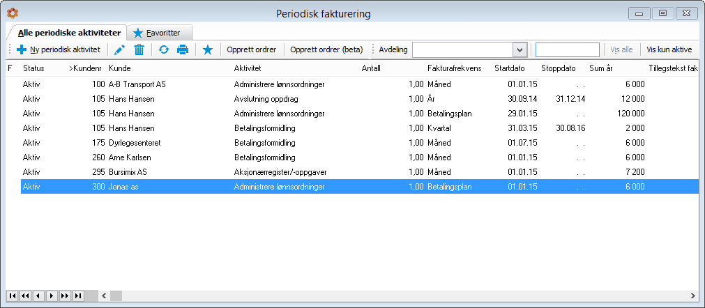 fakturering periodisk betplan