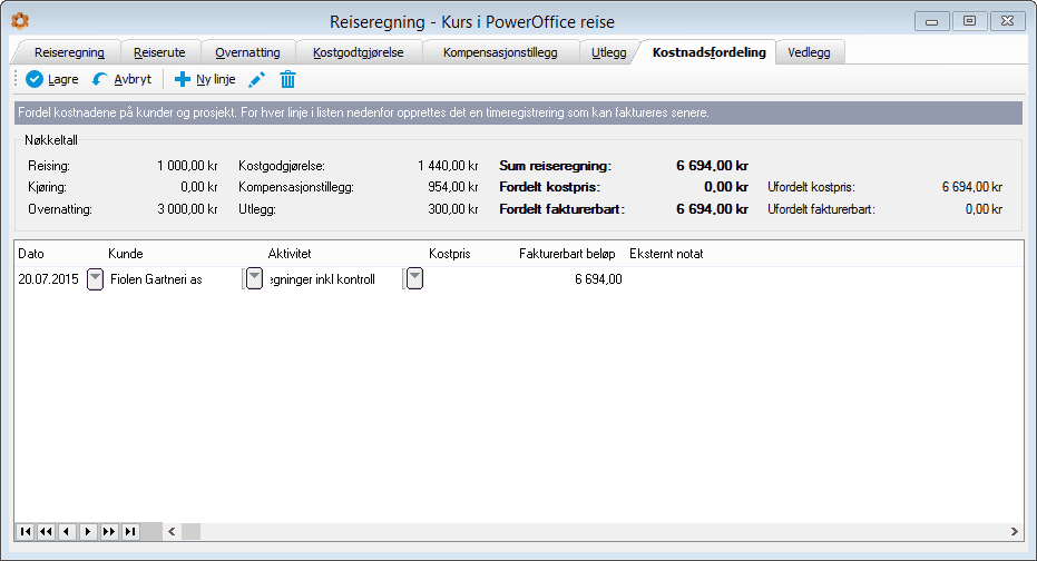 reiseregning - kostnadsfordeling